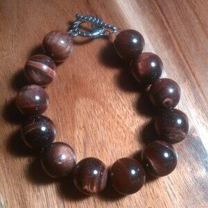 Red Tiger's Eye Beaded Stainless Steel Bracelet